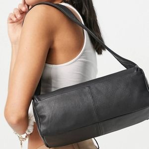 ASOS DESIGN Woman New Genuine Leather Slouchy Minimal Shoulder Bag in black